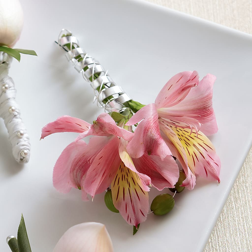 Pink Peruvian Lily Boutonniere – Village Flower Shop, Kelowna BC